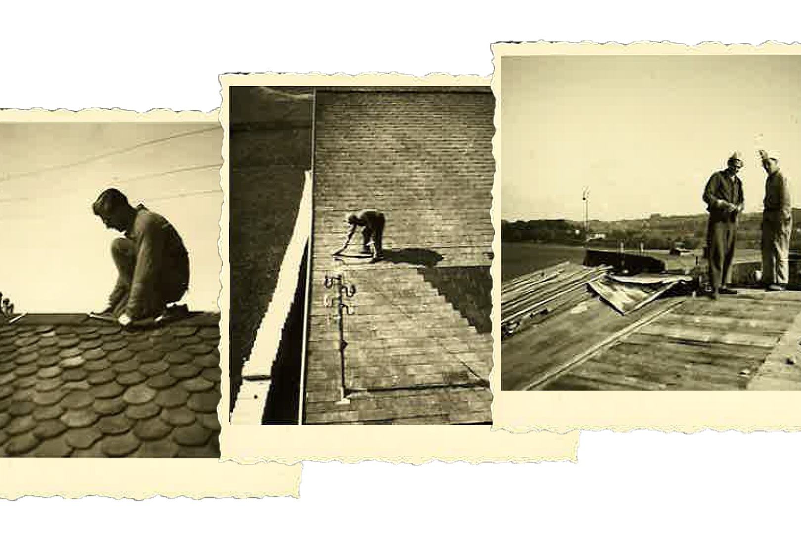 ferblanterie lausanne sanitaire historique hommes travaillant sur un toit en 1946